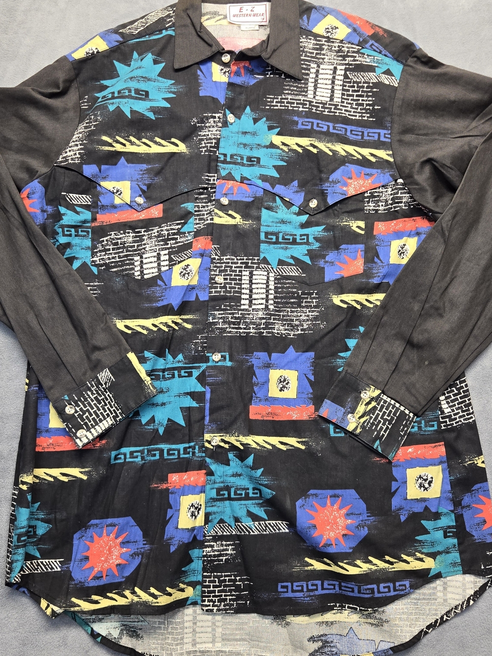 EZ Western Wear Long Sleeve Vtg 90s Rodeo Geometric Print Button Up Shirt Sz XL